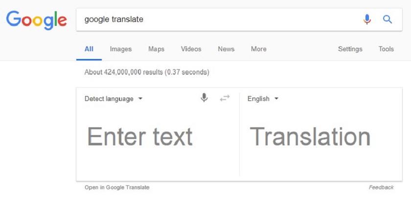 Google Translate online - search bar